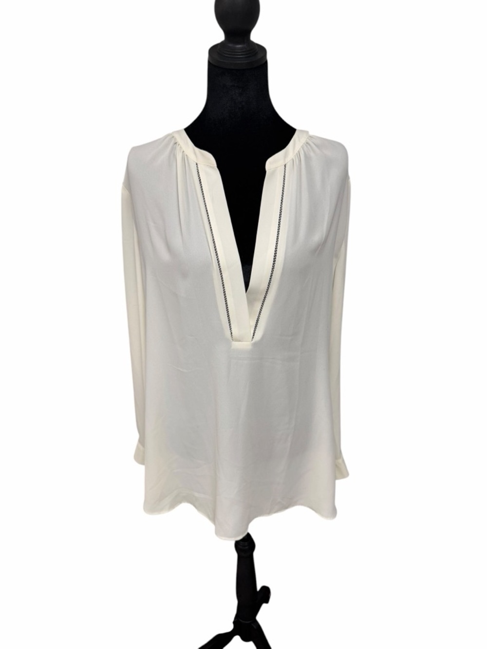 Ann Taylor Factory Women's Cream Split-Neck Blouse - Elegant Long Sleeve Top